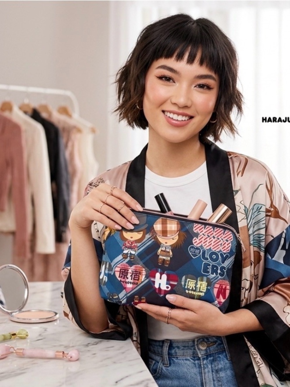 Harajuku Lovers Navy Blue Graphic Cosmetic Pouch